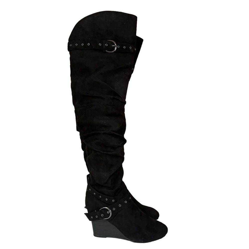 SM‎ New York Tall Boots Womens Size 8 Black Faux Suede Over The Knee